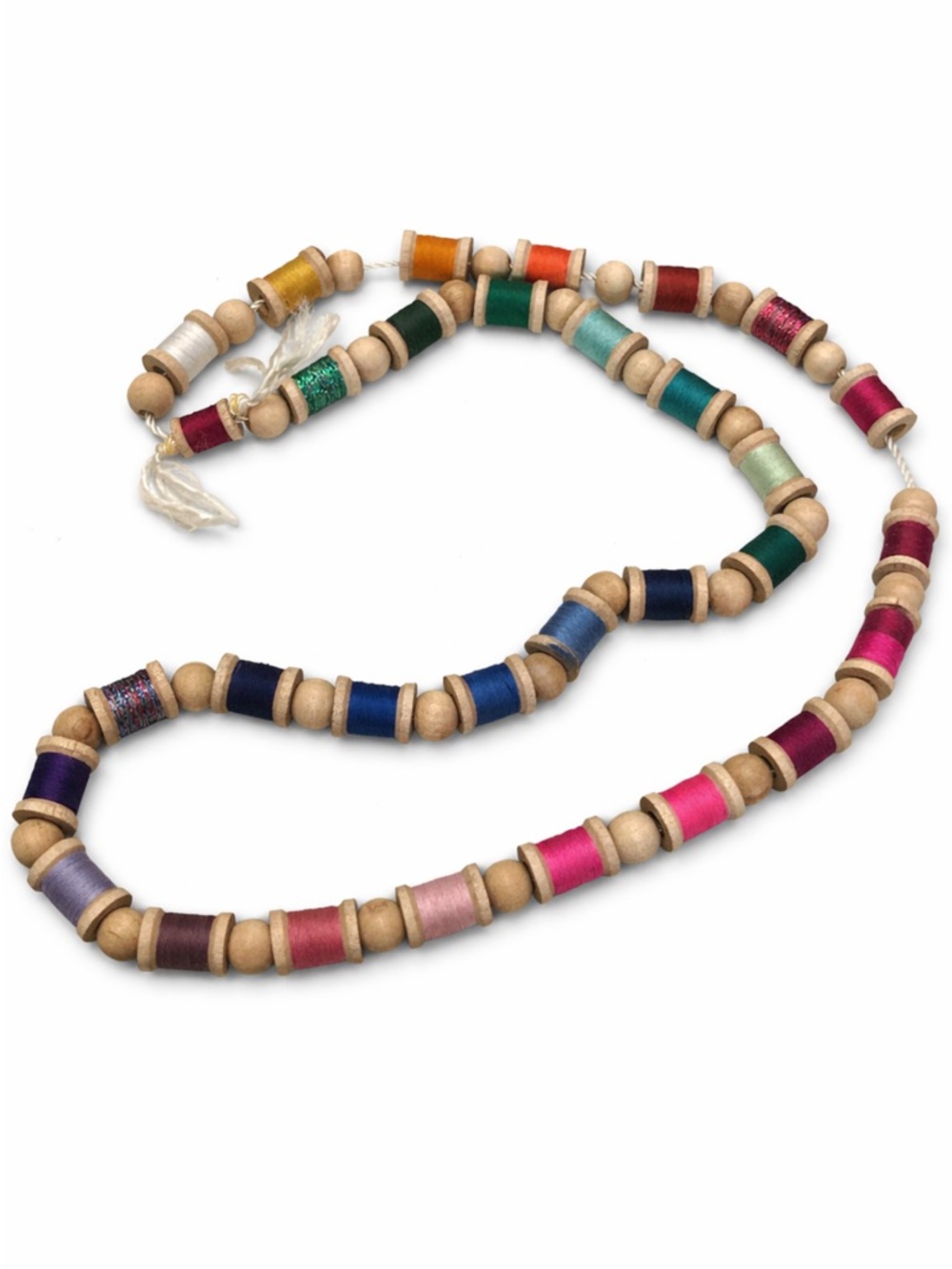 Colorful Wooden Thread Spool Beaded Necklace / Boho Rainbow Artisan Statement - Picture 4 of 6